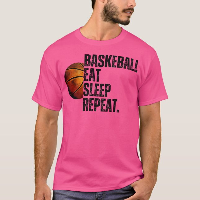 Upprepa sömnen i basketboll. t shirt (Framsida)