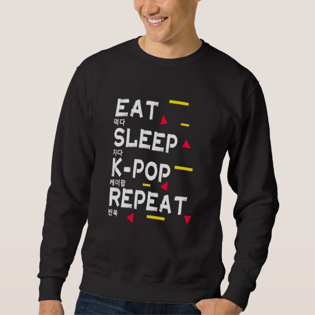 Upprepa utskrift på koreanska för Kpop-format med  Lång Ärmad Tröja (Framsida)