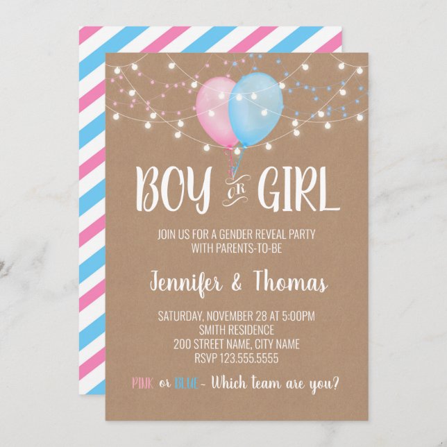 Upprepad Gender av pojk- eller flickbubblor Inbjudningar (Fram/baksida)