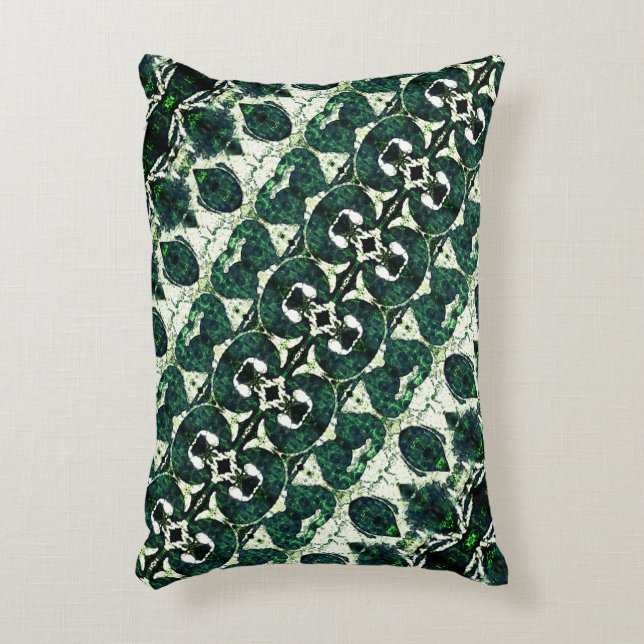 Upprepad grönt för grov nödanrop under vit struktu prydnadskudde (Framsidan(Vertikal))