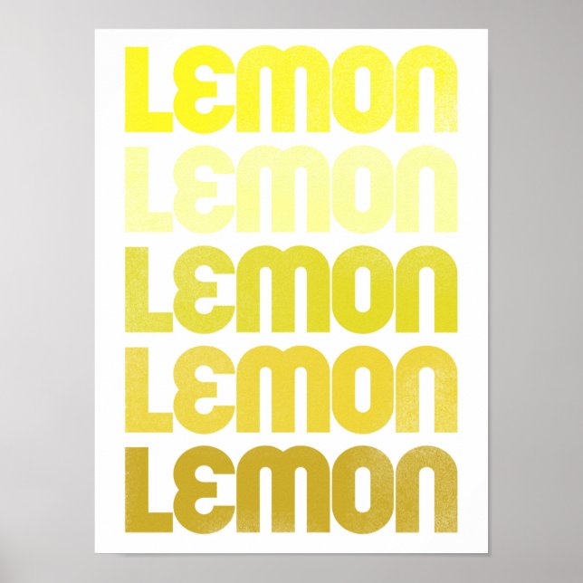 Upprepad Gult Lemon Typography Kitchen Art Poster (Framsidan)