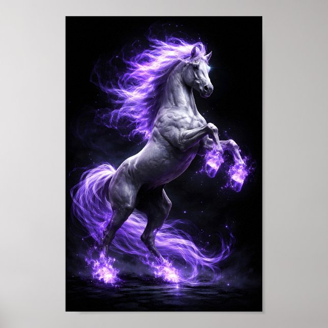 Upprepad hingst med eterisk violett flamma manke poster (Framsidan)
