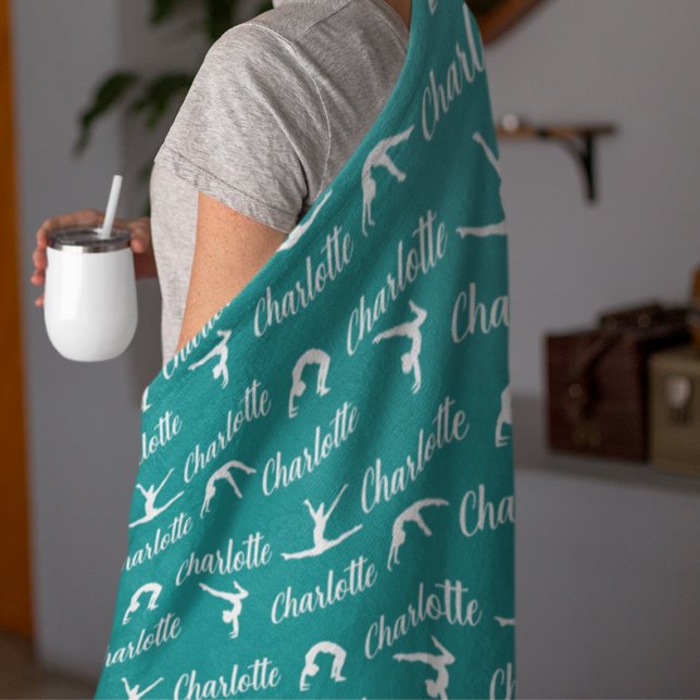Upprepad Namn Gymnastics Teal Fleece Blanket (Skapare uppladdad)