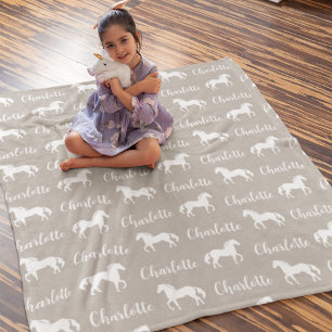 Upprepad Namn Horse Grått Simple Fleece Blanket