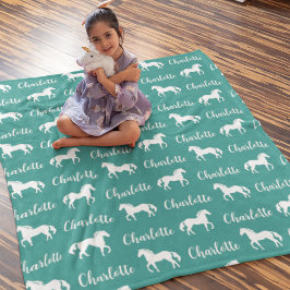 Upprepad Namn Horse Teal Simple Fleece Blanket