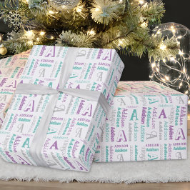Upprepad Namn & initial Grått Lila Teal Gift Presentpapper