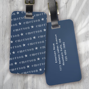 Upprepad Namn Monogram Star Blue Bagagebricka
