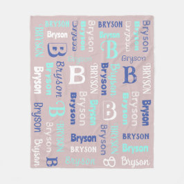 Upprepad Namn och inledande Grått Blue Navy Fleecefilt