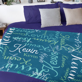 Upprepad Namn över Mörken Sea-Blue Fleecefilt