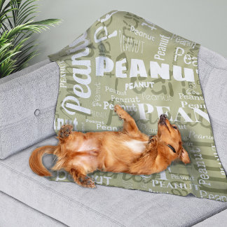 Upprepad Pet Namn Mönster Sage Grönt White Modern Fleecefilt