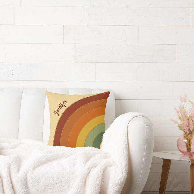 Upprepad retro-skiktad Groovy Rainbow Namn Kudde (Soffa)