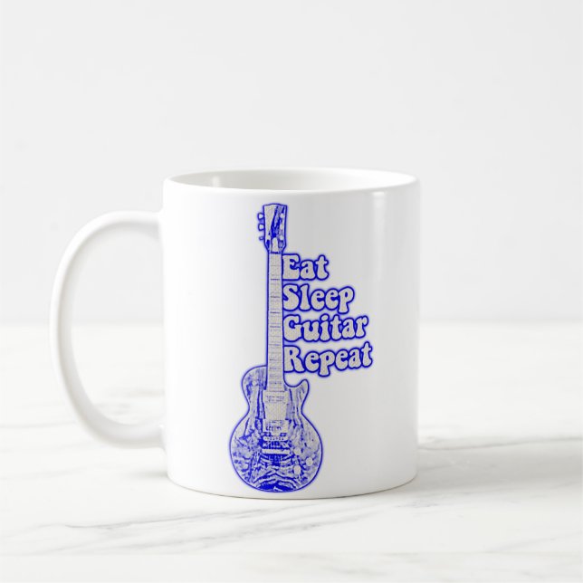 Upprepad sömngitarr. vintage blå gitarr kaffemugg (Vänster)