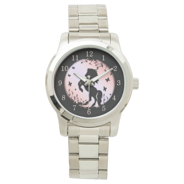 Upprepad svart hingst Rosa Armbandsur (Framsida)