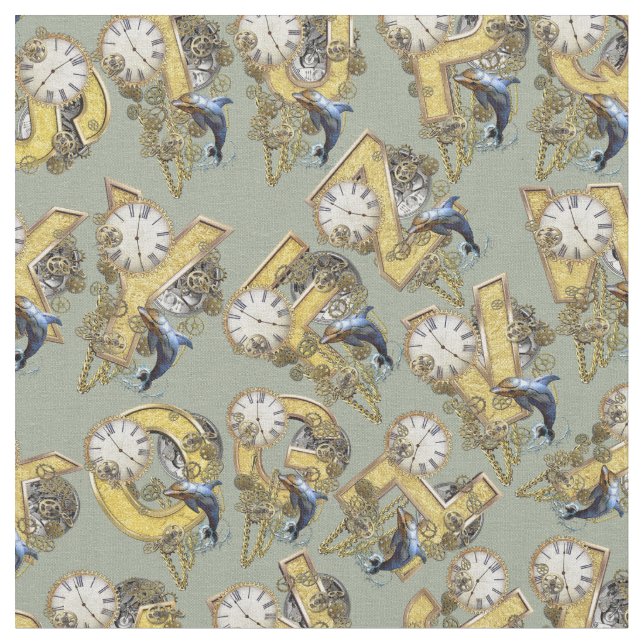 Upprepad utformning av Steampunk Alphabet Tyg (Närbild)