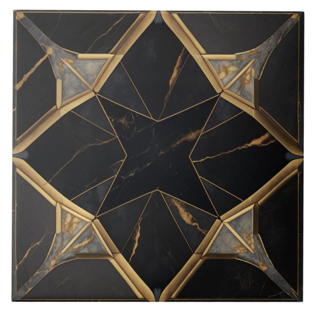 Upprepade keramiska plattor Guld Black golv marble Kakelplatta (Framsidan)