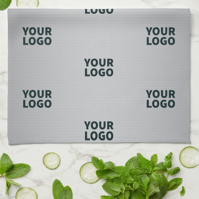 Upprepade logotyper på grå gradient (redigerbar fä kökshandduk (Vikta)