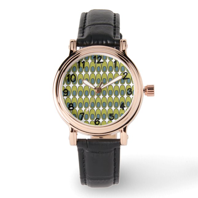 Upprepade Oliv grönt och Grått-Ovaler Armbandsur (Framsida)