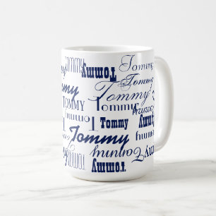 Upprepande blå Namn över vitt Kaffemugg