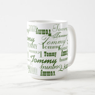 Upprepande Grönt Namn Mönster Kaffemugg