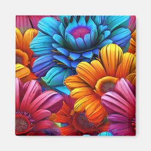 Upprepande mönster av 3d-färgade blommor magnet