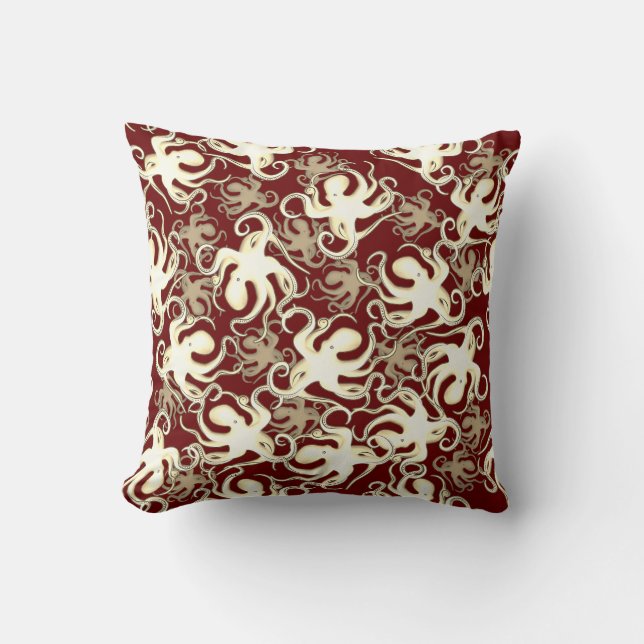 Upprepande Motif med guld och rött | Octopus Mönst Kudde (Framsida)