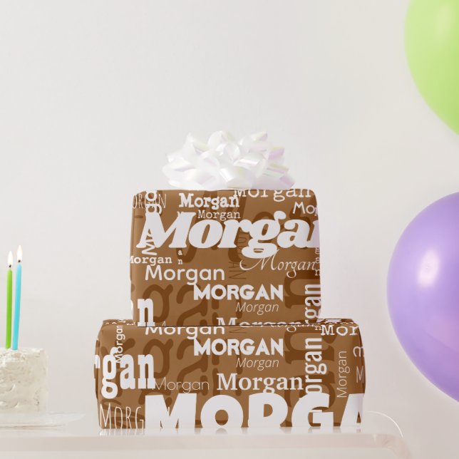 Upprepande Namn Brown White Neutralts Modern Tecke Presentpapper (Festgåvor)