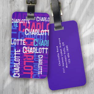 Upprepande Namn Graffiti Lila Kids Bagagebricka