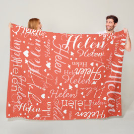 Upprepande Namn och Hearts Allover Orange Red Fleecefilt