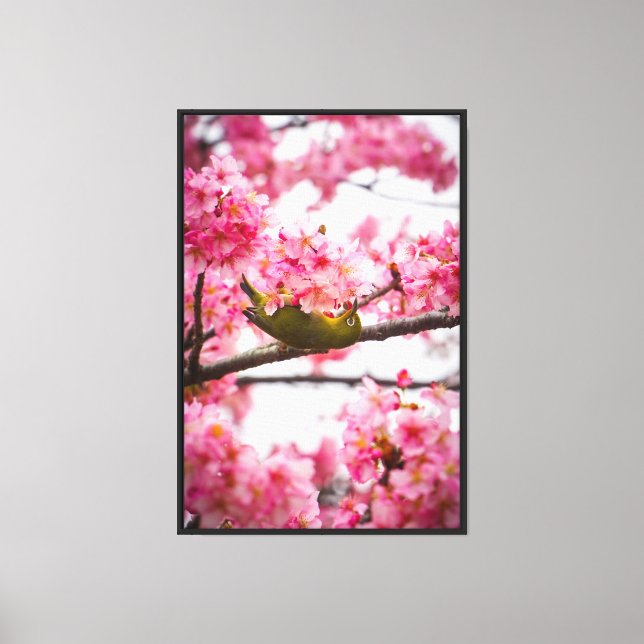 Upprepat Kanvastryck - Blommarna Cherry Bird (Framsida)