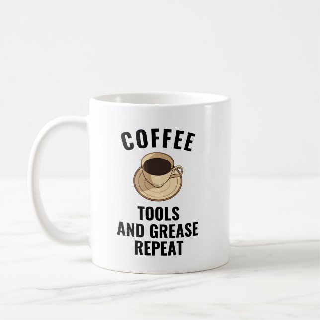 Upprepning av fras från Verktyg | Funny Car Mechan Kaffemugg (Vänster)
