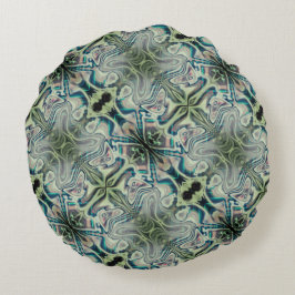 Upprepning av gråaktig grönt och grön cyanthro rund kudde