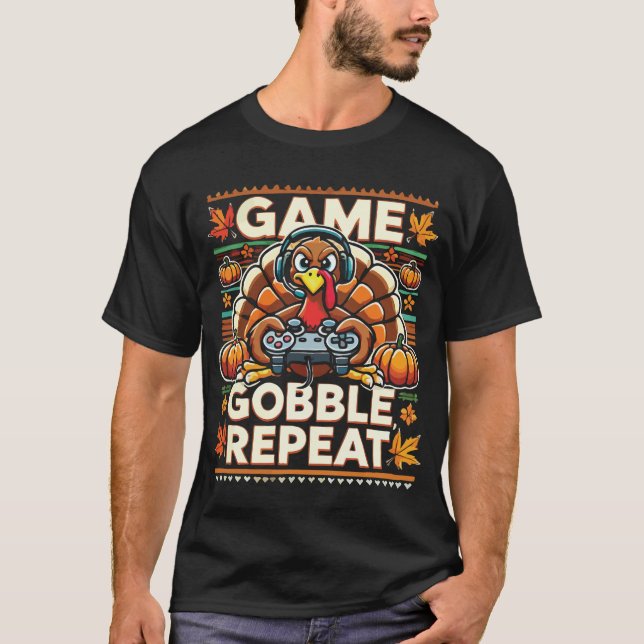 Upprepning av spel - Thanksgiving Turkiet Gamer T Shirt (Framsida)