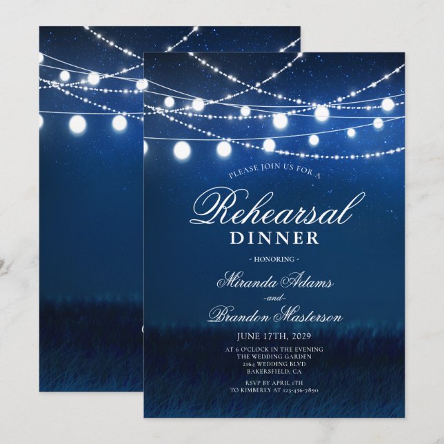 Upprepningsmiddag för Blue Night och Silver Ljus Inbjudningar (Fram/baksida)