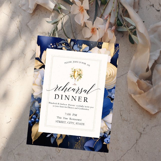 Upprepningsmiddag för maral Blåa blommor Vin Inbjudningar (Skapare uppladdad)