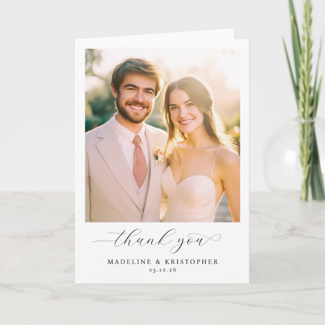 Upprigtig Beige Elegant Foto Tack Kort (Framsida)