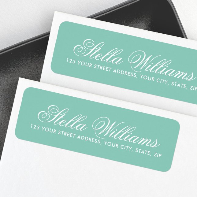Uppringningsskript för Romantisk pastel-grönt adre Returadress Etikett (Romantic pastel green calligraphy script address label)