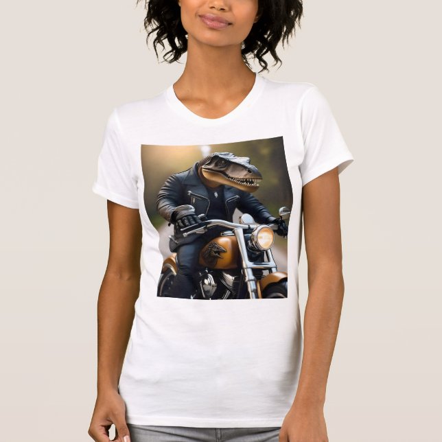 **"Upprymd Rex: T-Rex i läder på motorcykel T Shirt (Framsida)