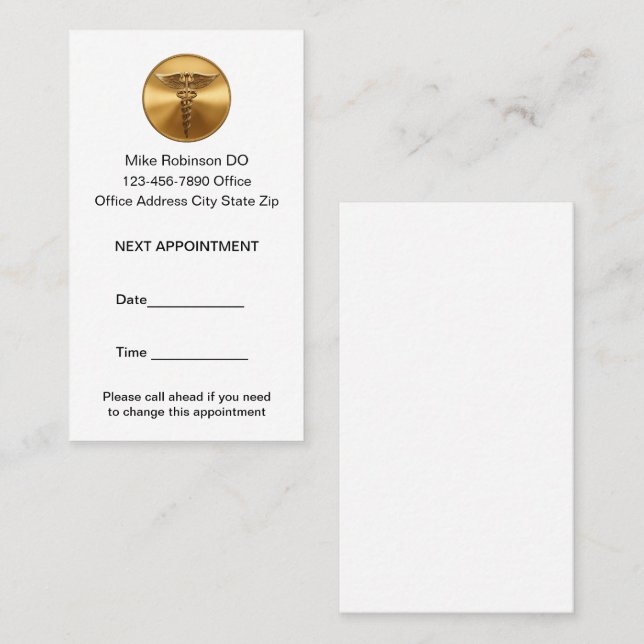 Uppsägningskort för patienter med klassi-oftalmolo tidsbeställning kort (Fram/baksida)