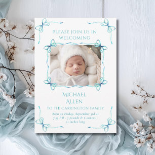 Uppsägningskort för Turcos Bows Baby Photo Birth Meddelande
