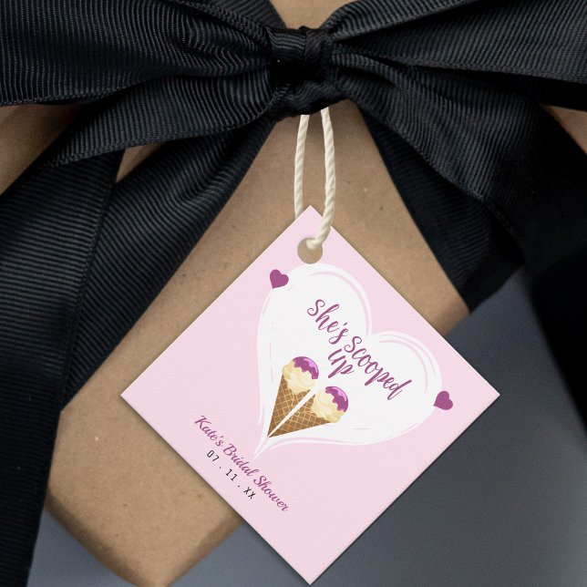 Uppsamlad Rosa Glasshjärta Bröllopsdusch Gåvor Etiketter (Scooped Up Pink Ice Cream Heart Bridal Shower Favor Tags
)