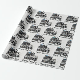 Uppsamling av retro-kamera från födelsedagen presentpapper