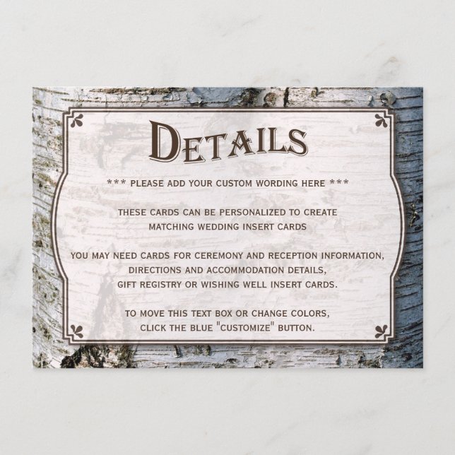 Uppsamlingen Rustic Silver Birch Träd Bröllop Tilläggskort (Framsida)