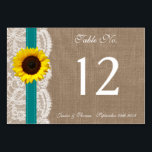 Uppsamlingen Rustic Solros Bröllop - Teal Bordsnummer<br><div class="desc">Den roliga solrossamlingen är en fantastisk utformning som har en underbar strålande verkan med en romantisk vintage vit snöre-effektstam avslutat med en bedövande solrosfärgad och teal grönt-färgband. Dessa kort för bordsnummer kan vara personlig för ditt särskilda tillfälle och skulle göra perfekten bord till en central punkt för bröllop, möhippa, förlovningsfest,...</div>