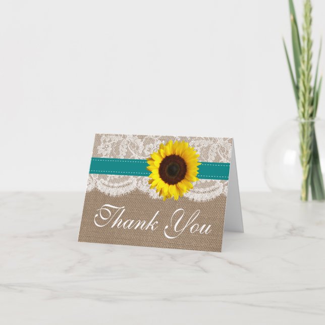 Uppsamlingen Rustic Solros Bröllop - Teal Tack Kort (Framsida)