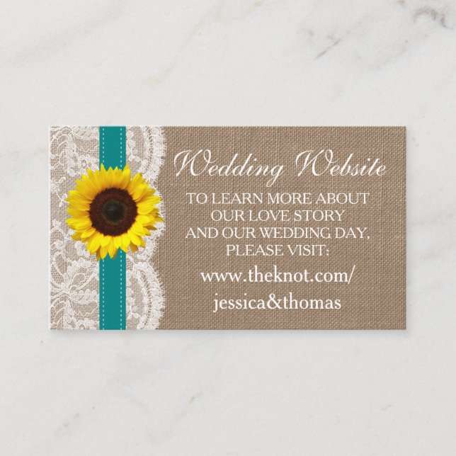 Uppsamlingen Rustic Solros Bröllop - Teal Tilläggskort (Framsida)