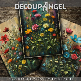 Uppsättning 3 - Garden av Färg - Decoupage -