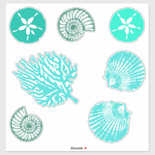 Uppsättning av Beachy Blue Sand Dollar och Seashel Klistermärken
