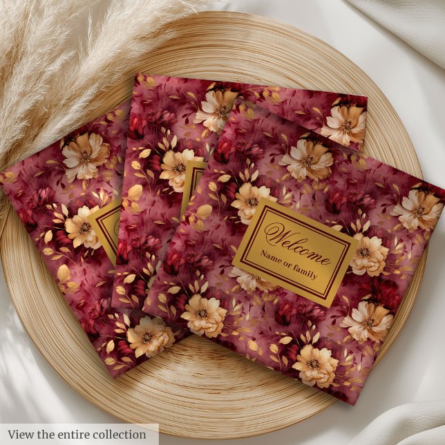 Uppsättning av  Burgundy Guld Anpassningsbar Trasa Pappersservett (Lovely Blush Burgundy Gold Custom Cloth Napkin Set)