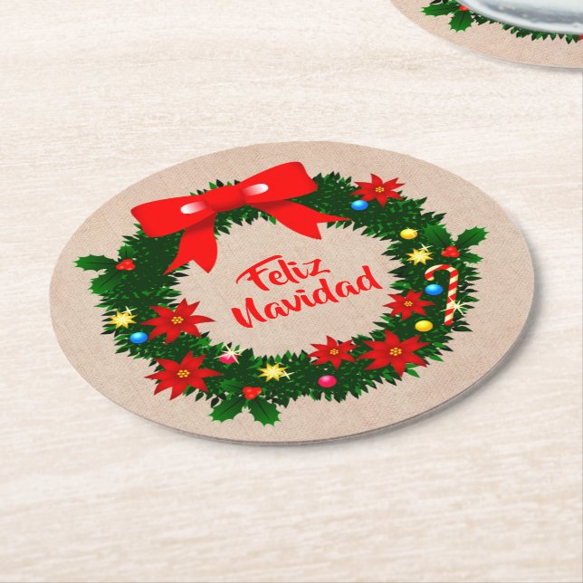 Uppsättning av Feliz Navidad God jul utandningsbad Underlägg Papper Rund (Vinklad)