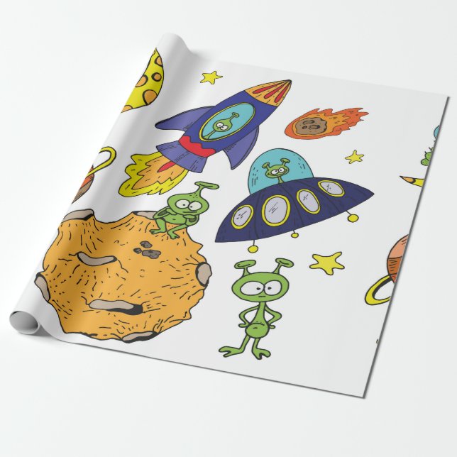 Uppsättning illustrationer av tecknaden om utrymme presentpapper (Utrullad)